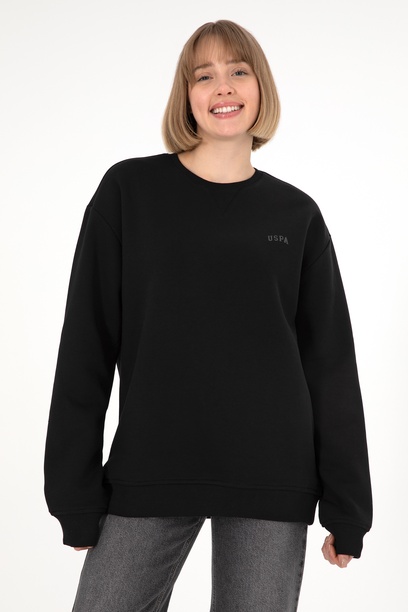 Erkek Bisiklet Yaka Siyah Basic Şardonlu Sweatshirt