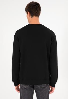 Erkek Bisiklet Yaka Siyah Basic Şardonlu Sweatshirt - 50295148093