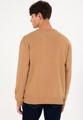 Erkek Bisiklet Yaka Camel Basic Şardonlu Sweatshirt - 50295148023