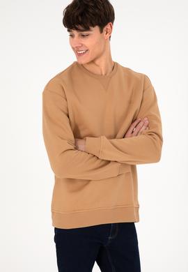Erkek Bisiklet Yaka Camel Basic Şardonlu Sweatshirt - 50295148023