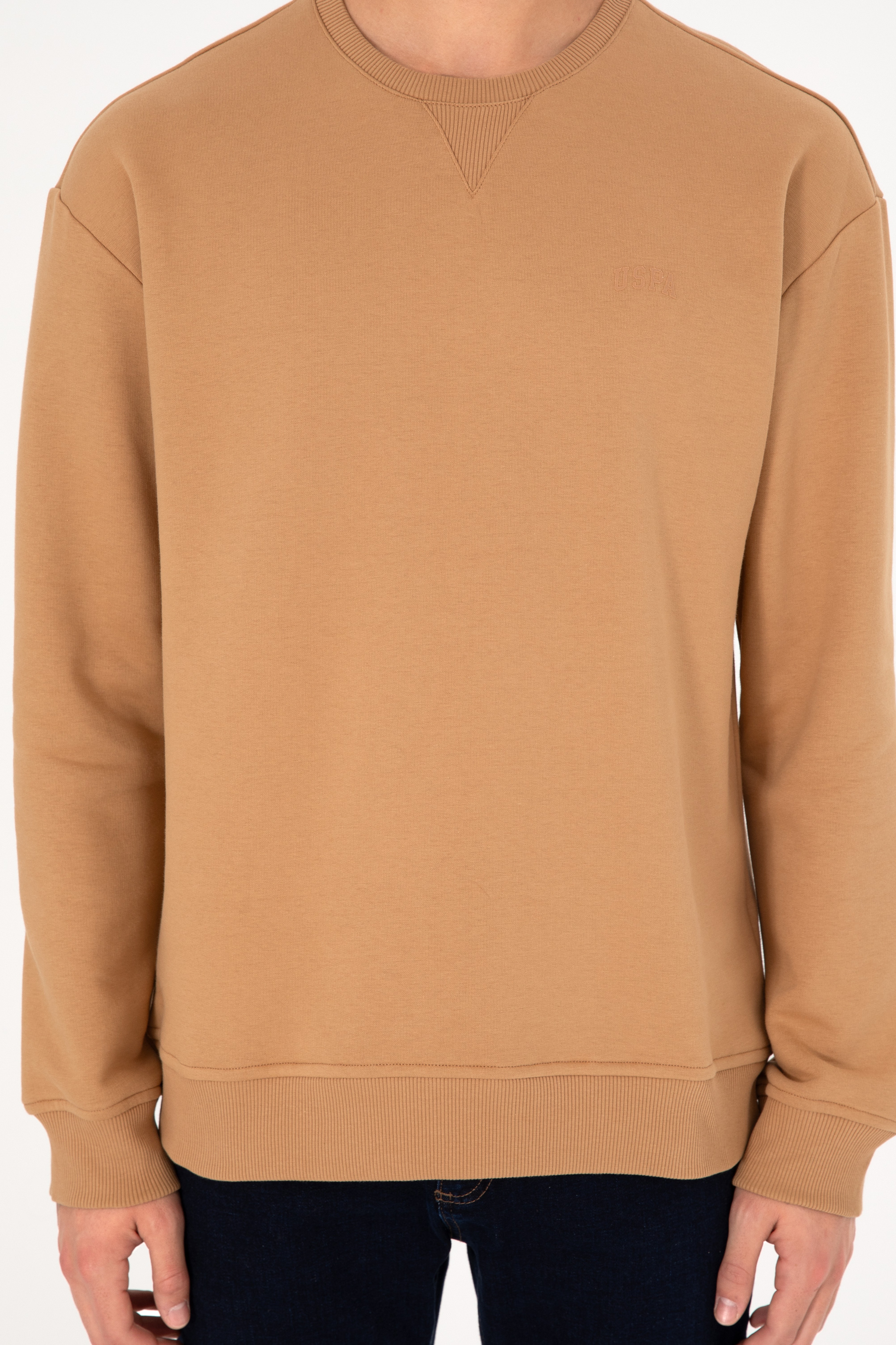 Erkek Bisiklet Yaka Camel Basic Şardonlu Sweatshirt - Image 7