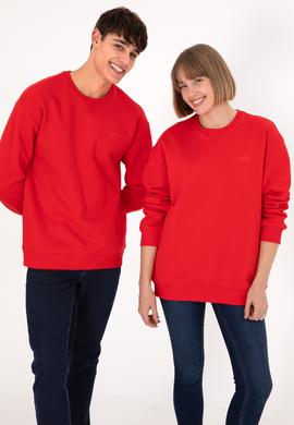 Erkek Bisiklet Yaka Kırmızı Basic Şardonlu Sweatshirt - 50295148068