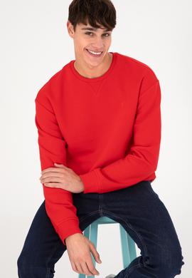 Erkek Bisiklet Yaka Kırmızı Basic Şardonlu Sweatshirt - 50295148068