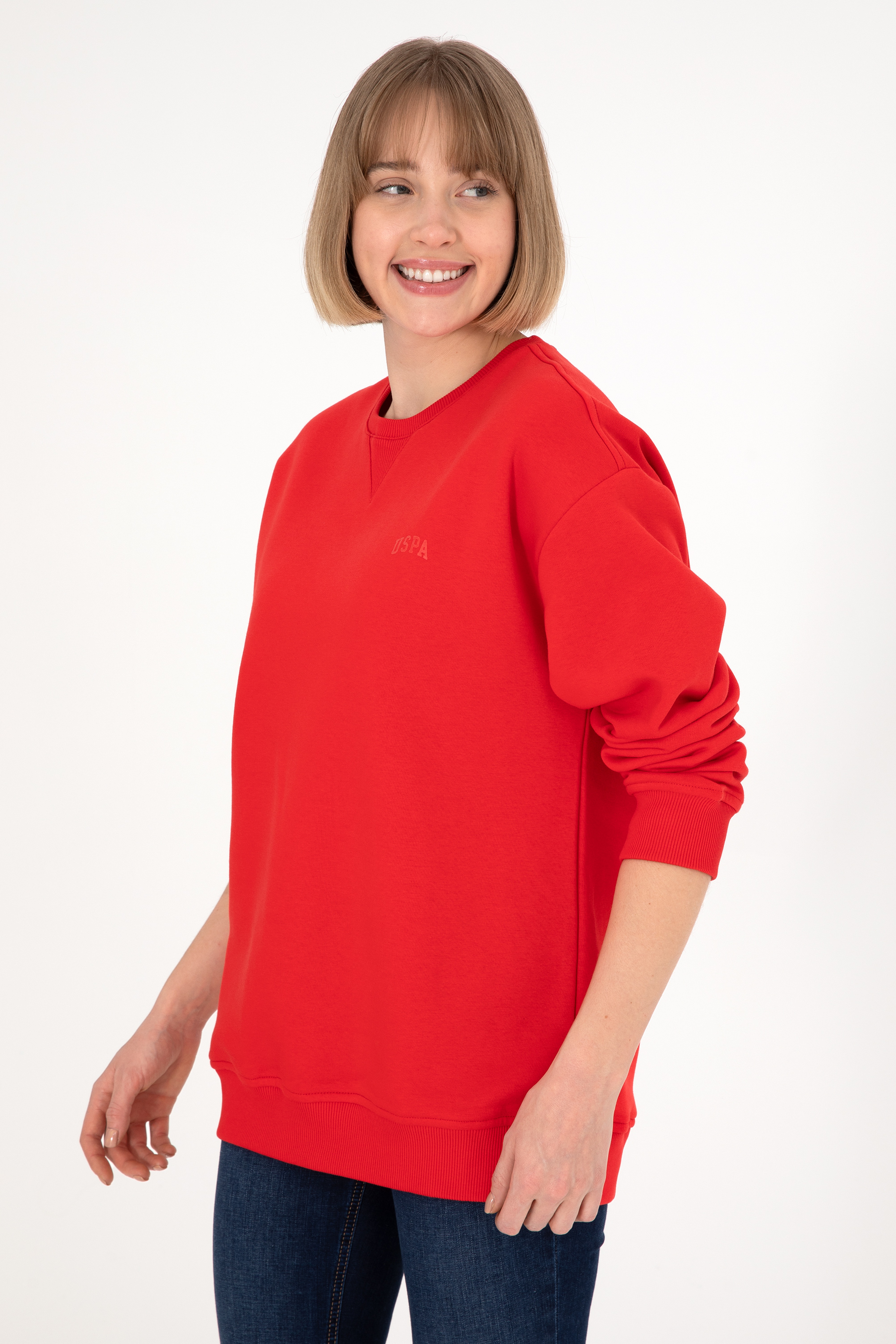 Erkek Bisiklet Yaka Kırmızı Basic Şardonlu Sweatshirt