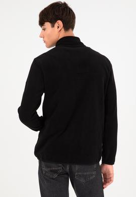 Erkek Yarım Fermuarlı Siyah Basic Polar Sweatshirt - 50298085087