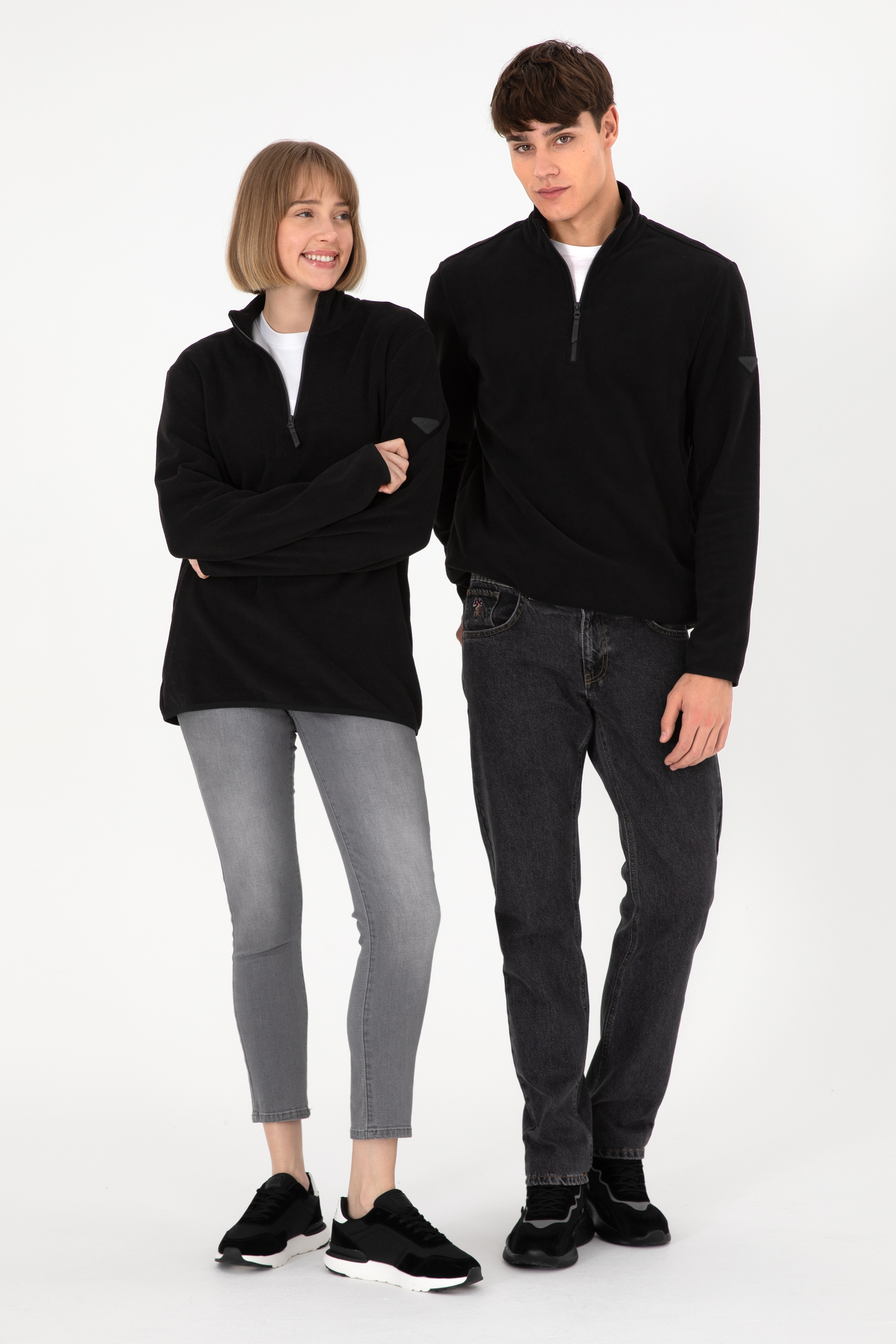 Erkek Yarım Fermuarlı Siyah Basic Polar Sweatshirt - Image 2