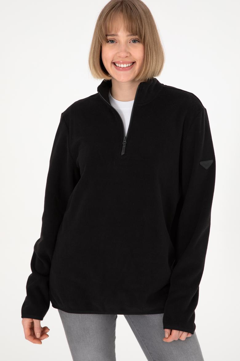 Erkek Yarım Fermuarlı Siyah Basic Polar Sweatshirt - 50298085087