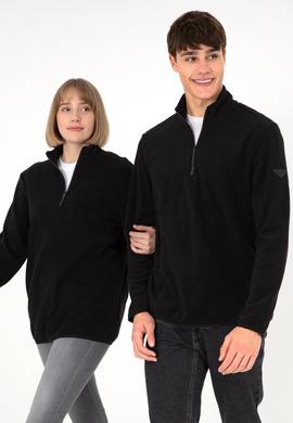 Erkek Yarım Fermuarlı Siyah Basic Polar Sweatshirt - 50298085087