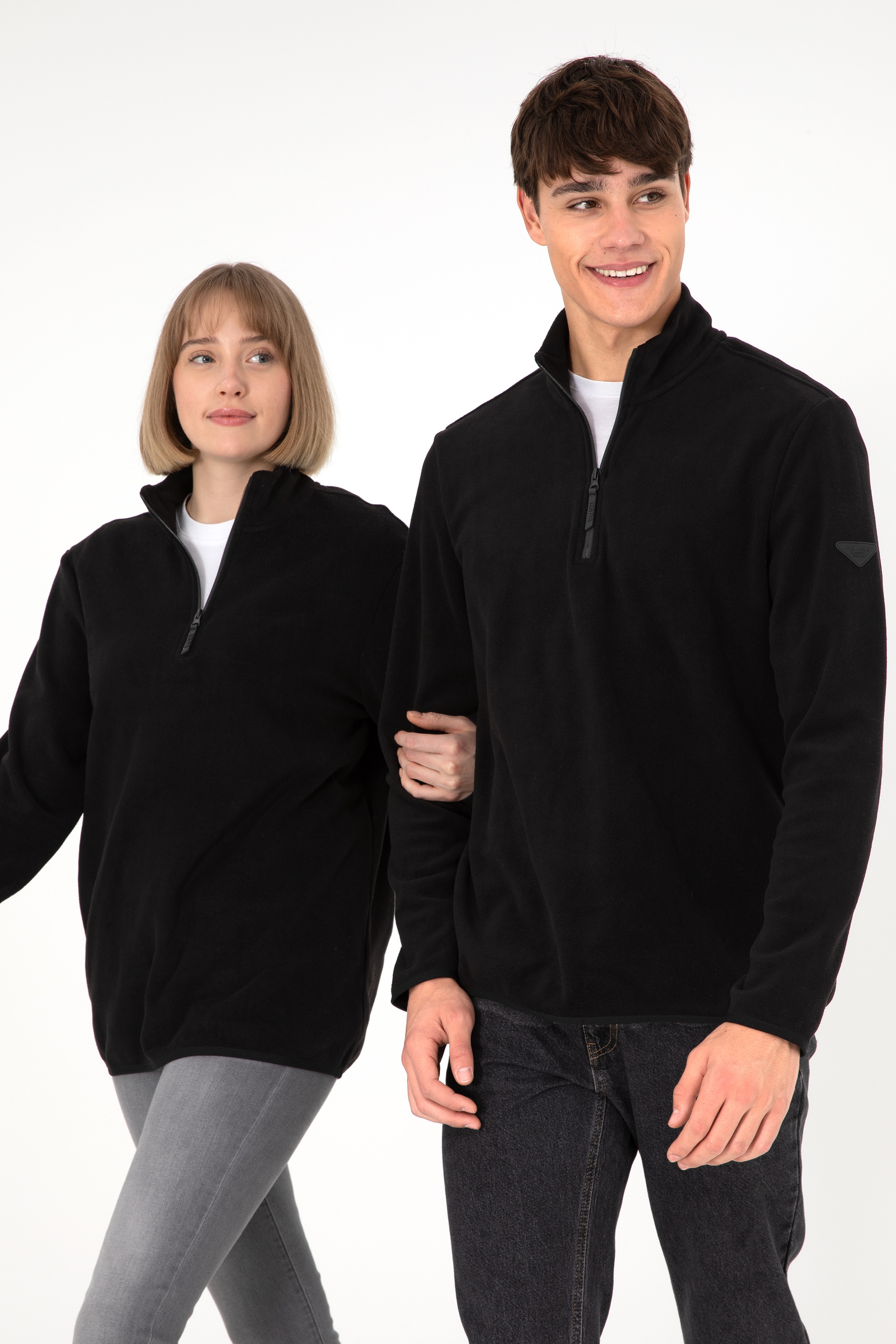 Erkek Yarım Fermuarlı Siyah Basic Polar Sweatshirt - Image 1