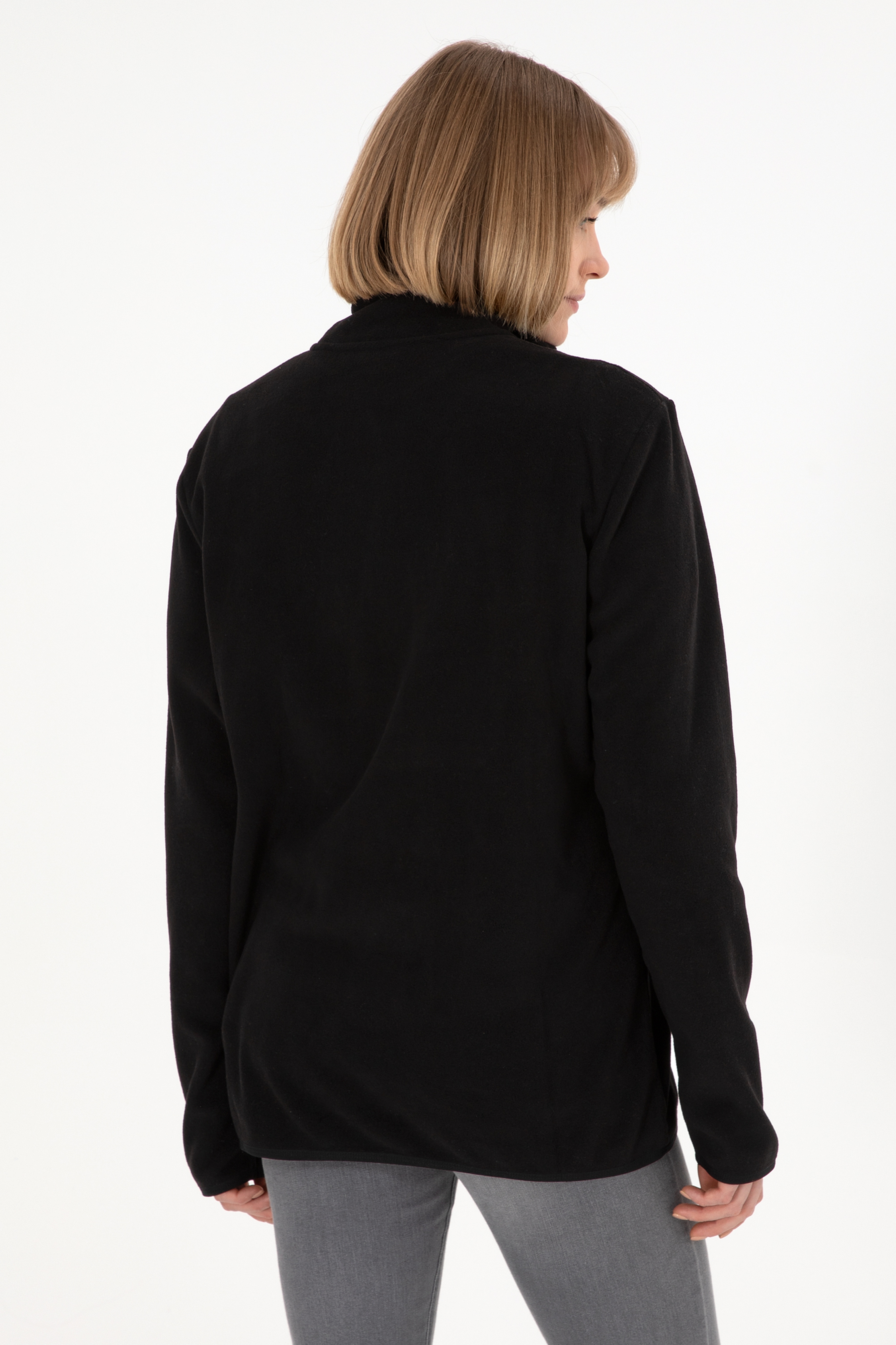Erkek Yarım Fermuarlı Siyah Basic Polar Sweatshirt - Image 4