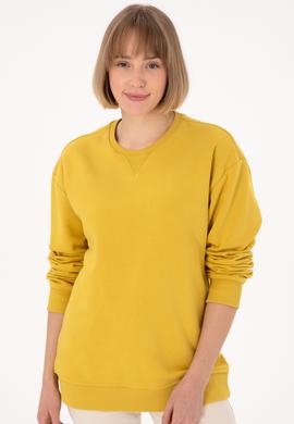 Erkek Bisiklet Yaka Sarı Basic Şardonlu Sweatshirt - 50295148193
