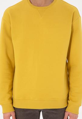 Erkek Bisiklet Yaka Sarı Basic Şardonlu Sweatshirt - 50295148193
