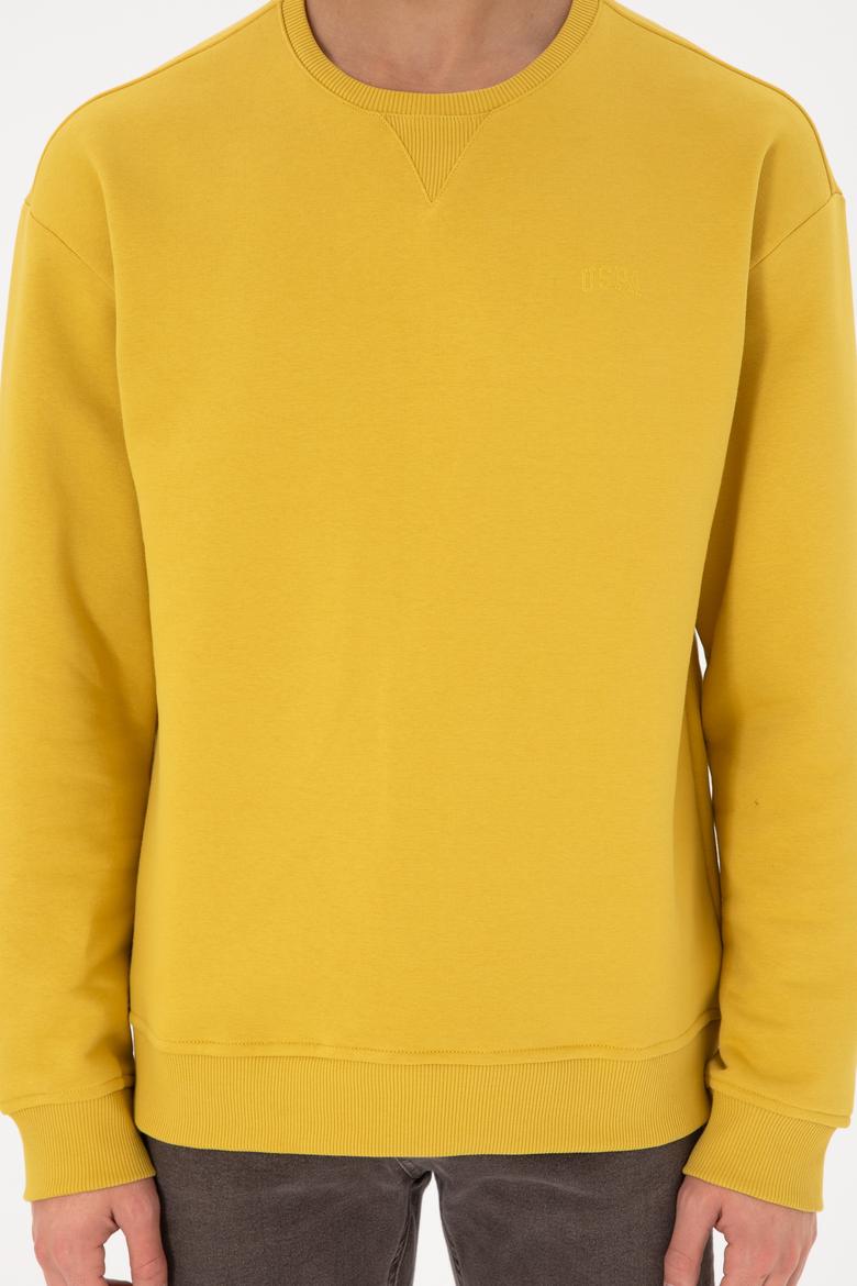 Erkek Bisiklet Yaka Sarı Basic Şardonlu Sweatshirt - 50295148193
