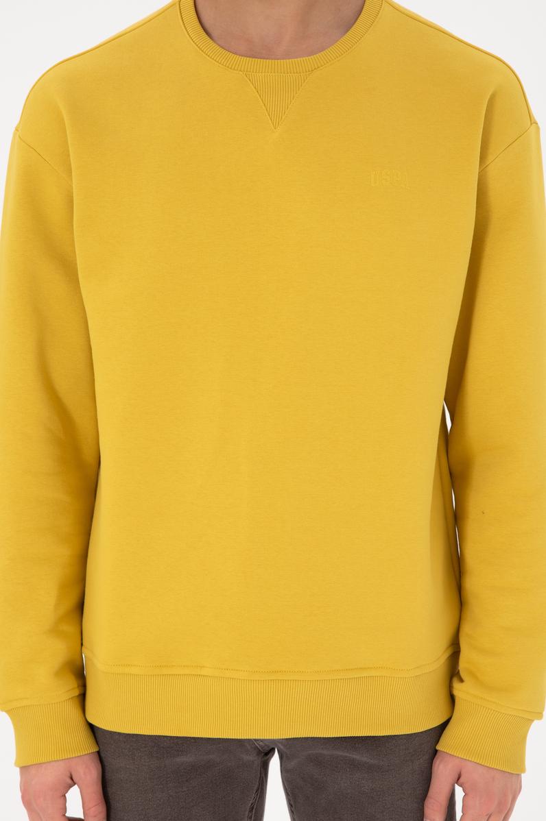 Erkek Bisiklet Yaka Sarı Basic Şardonlu Sweatshirt