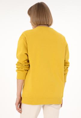 Erkek Bisiklet Yaka Sarı Basic Şardonlu Sweatshirt - 50295148193