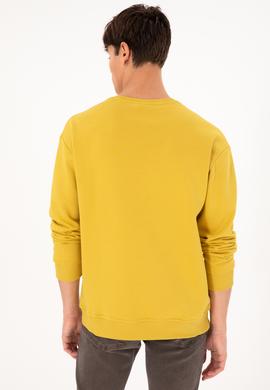 Erkek Bisiklet Yaka Sarı Basic Şardonlu Sweatshirt - 50295148193
