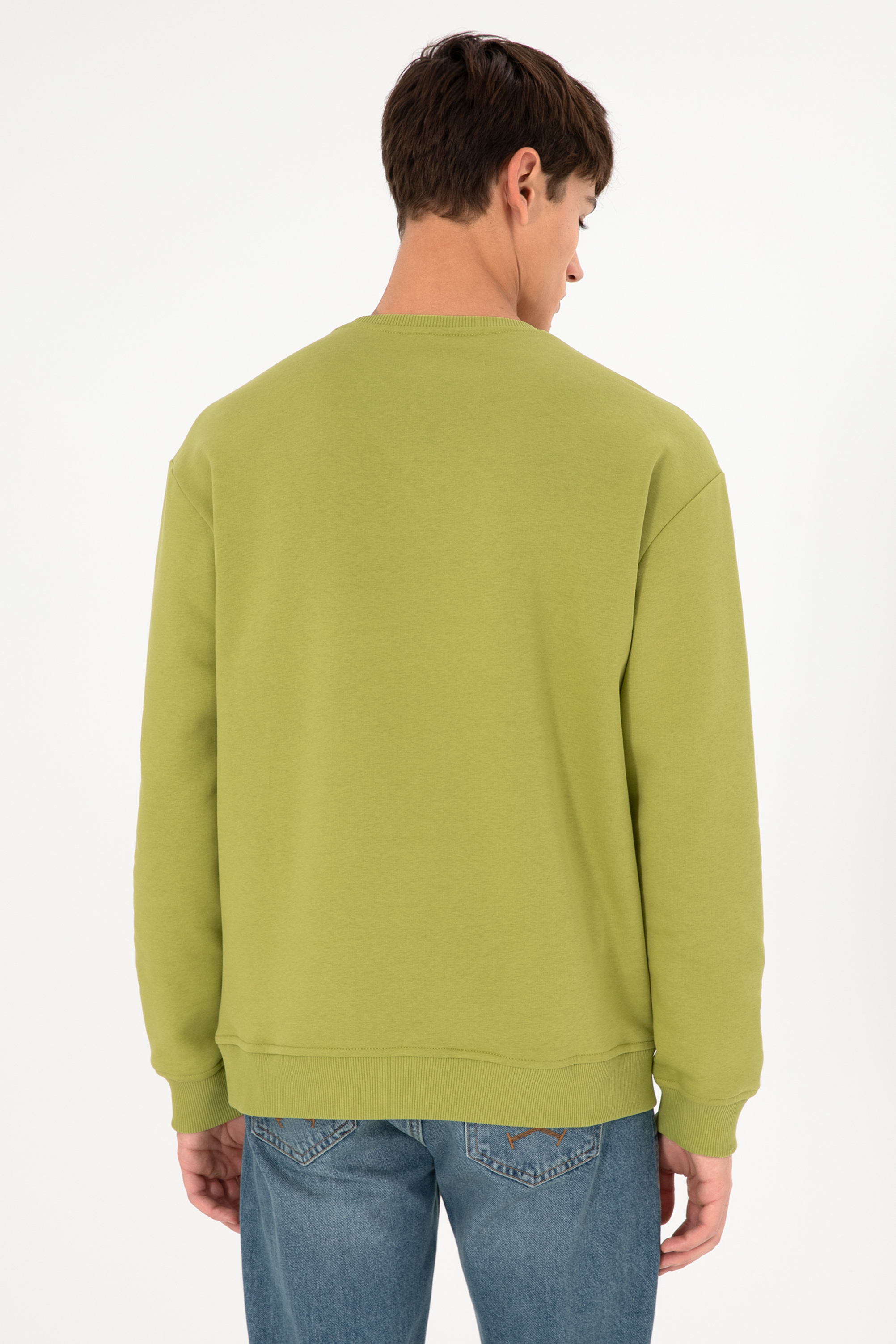Erkek Bisiklet Yaka Fıstık Basic Şardonlu Sweatshirt - Image 6
