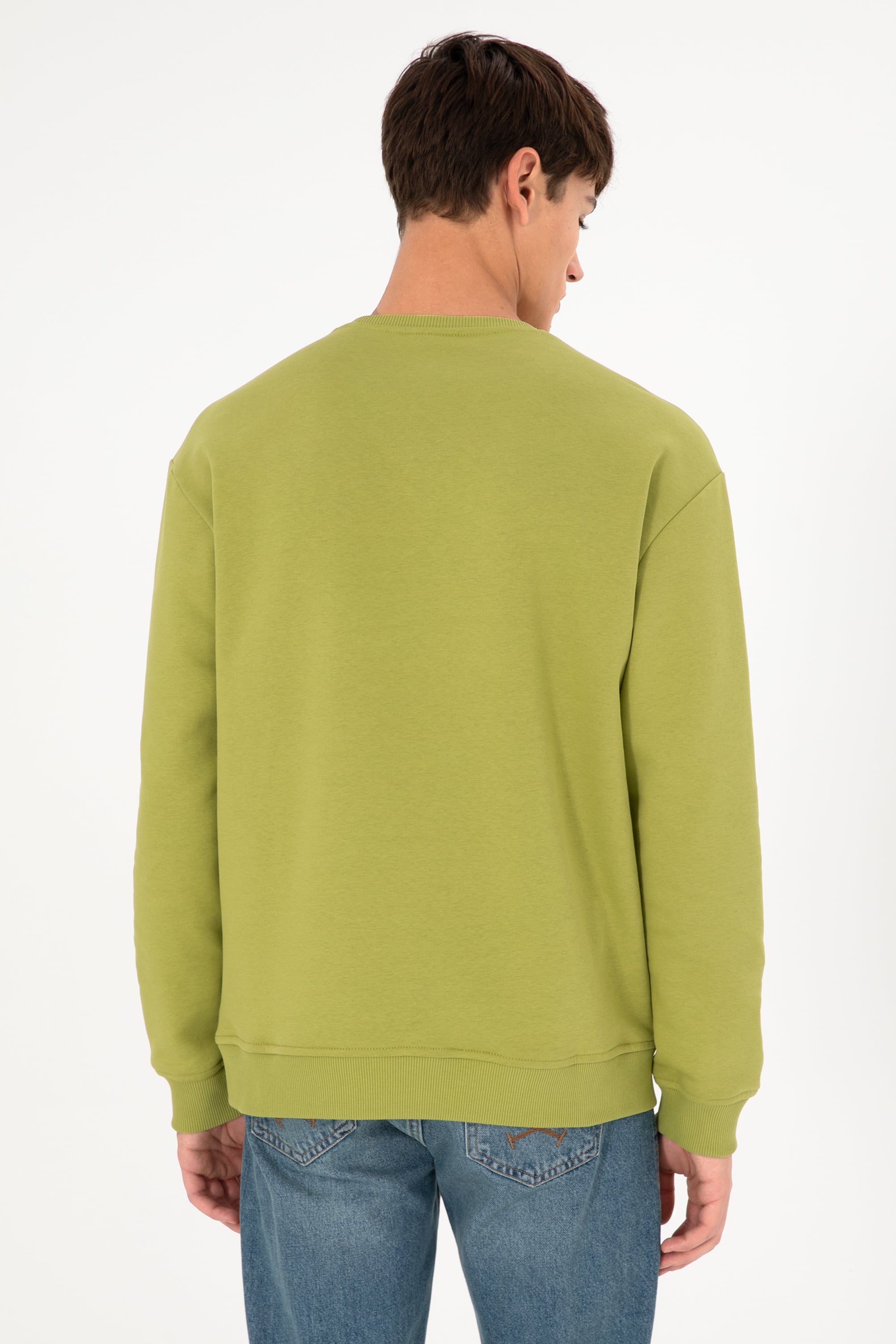 Erkek Bisiklet Yaka Fıstık Basic Şardonlu Sweatshirt