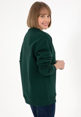 Erkek Bisiklet Yaka Koyu Yeşil Basic Şardonlu Sweatshirt - 50295148153