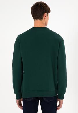 Erkek Bisiklet Yaka Koyu Yeşil Basic Şardonlu Sweatshirt - 50295148153