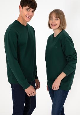 Erkek Bisiklet Yaka Koyu Yeşil Basic Şardonlu Sweatshirt - 50295148153