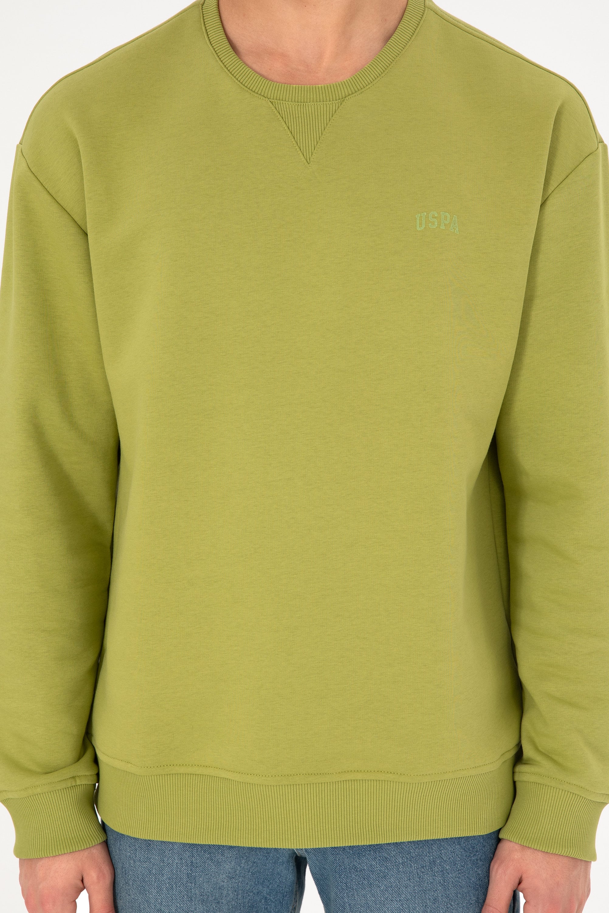Erkek Bisiklet Yaka Fıstık Basic Şardonlu Sweatshirt