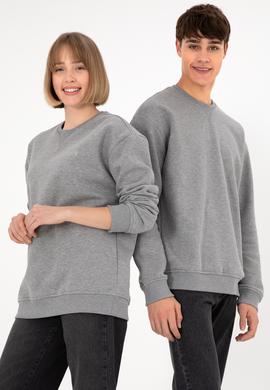 Erkek Bisiklet Yaka Gri Melanj Basic Şardonlu Sweatshirt - 50295148180