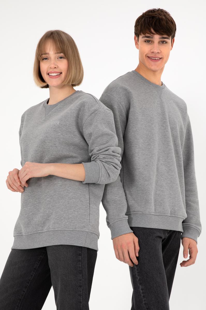 Erkek Bisiklet Yaka Gri Melanj Basic Şardonlu Sweatshirt