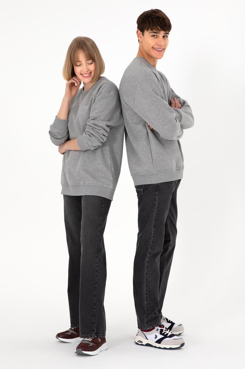 Erkek Bisiklet Yaka Gri Melanj Basic Şardonlu Sweatshirt