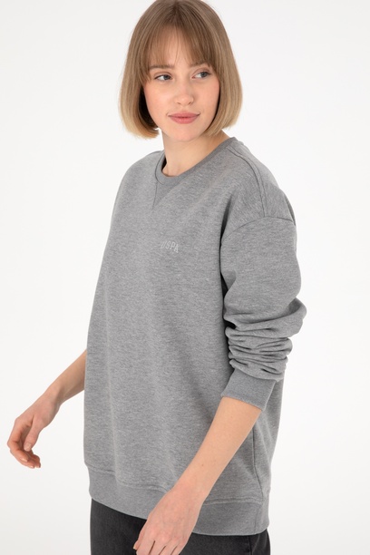 Erkek Bisiklet Yaka Gri Melanj Basic Şardonlu Sweatshirt