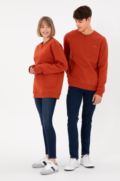 Erkek Bisiklet Yaka Kiremit Basic Şardonlu Sweatshirt
