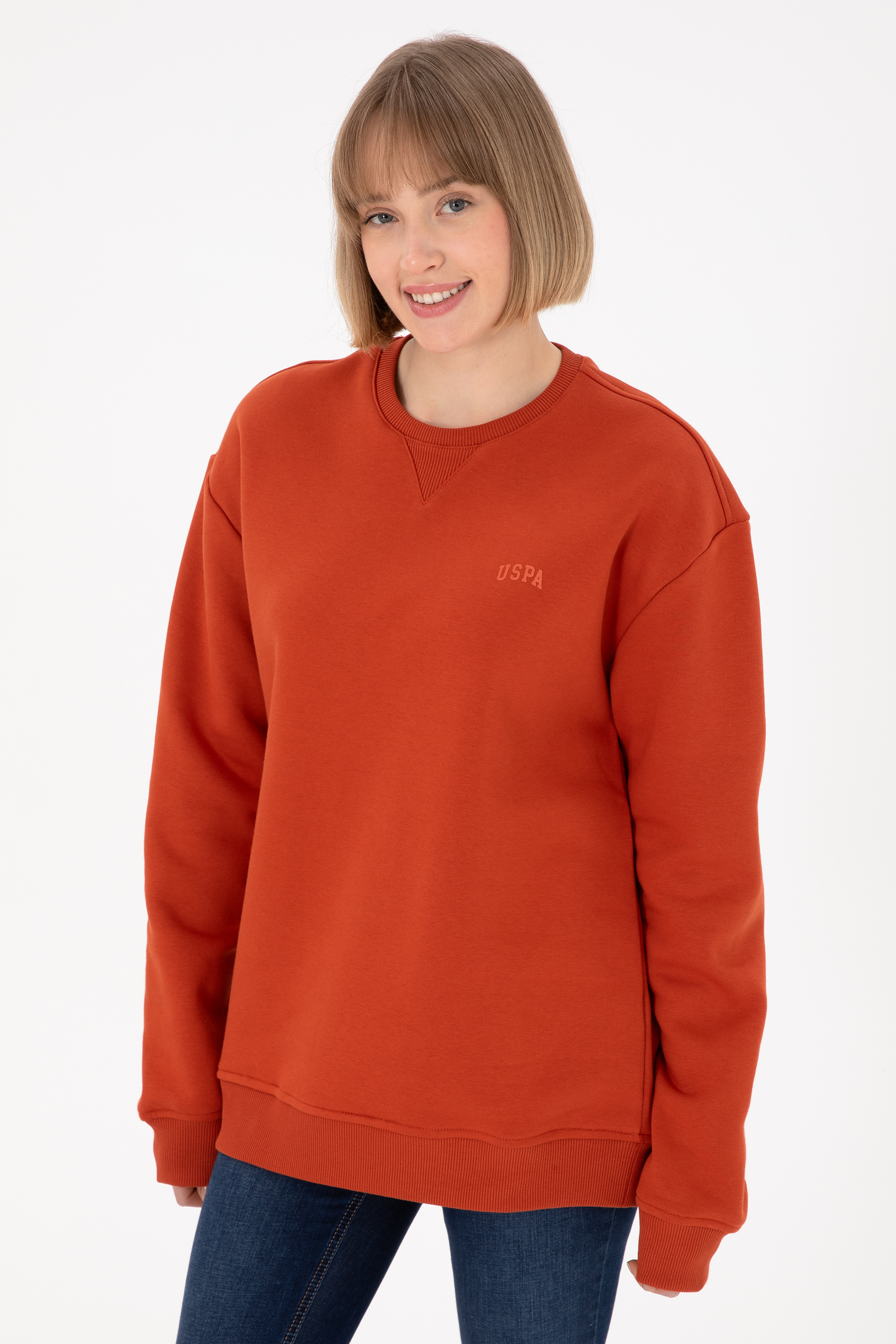 Erkek Bisiklet Yaka Kiremit Basic Şardonlu Sweatshirt - Image 3