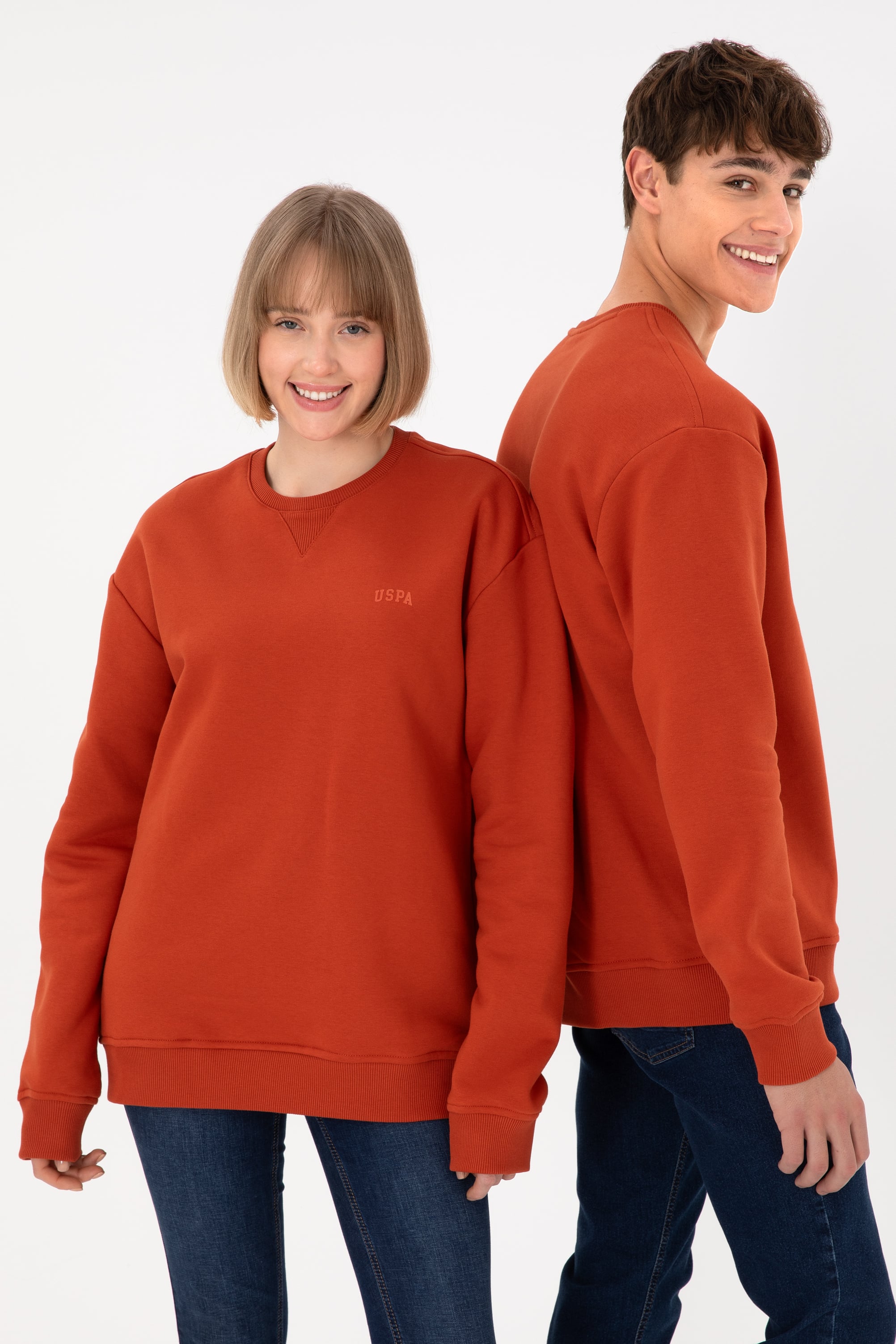 Erkek Bisiklet Yaka Kiremit Basic Şardonlu Sweatshirt - Image 1