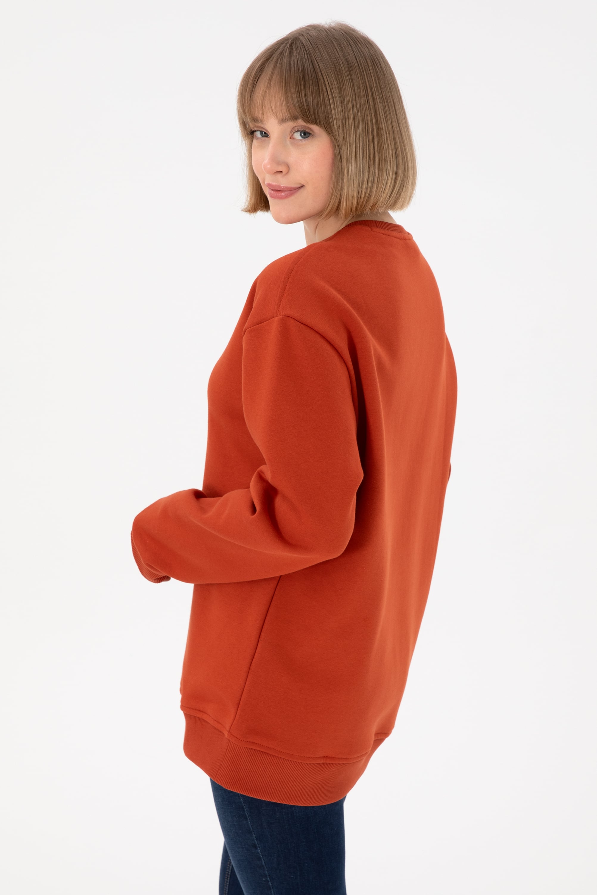 Erkek Bisiklet Yaka Kiremit Basic Şardonlu Sweatshirt - Image 4
