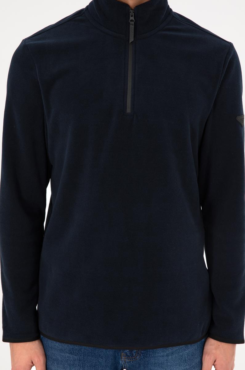 Erkek Yarım Fermuarlı Lacivert Basic Polar Sweatshirt