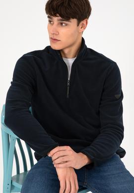 Erkek Yarım Fermuarlı Lacivert Basic Polar Sweatshirt - 50298085057