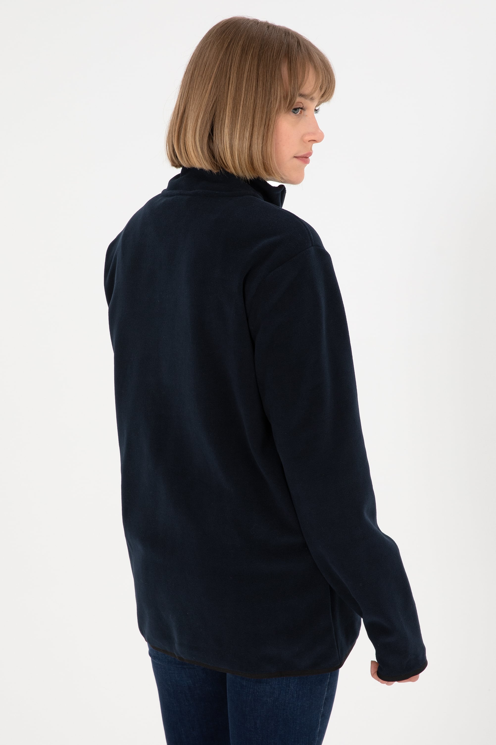 Erkek Yarım Fermuarlı Lacivert Basic Polar Sweatshirt - Image 4