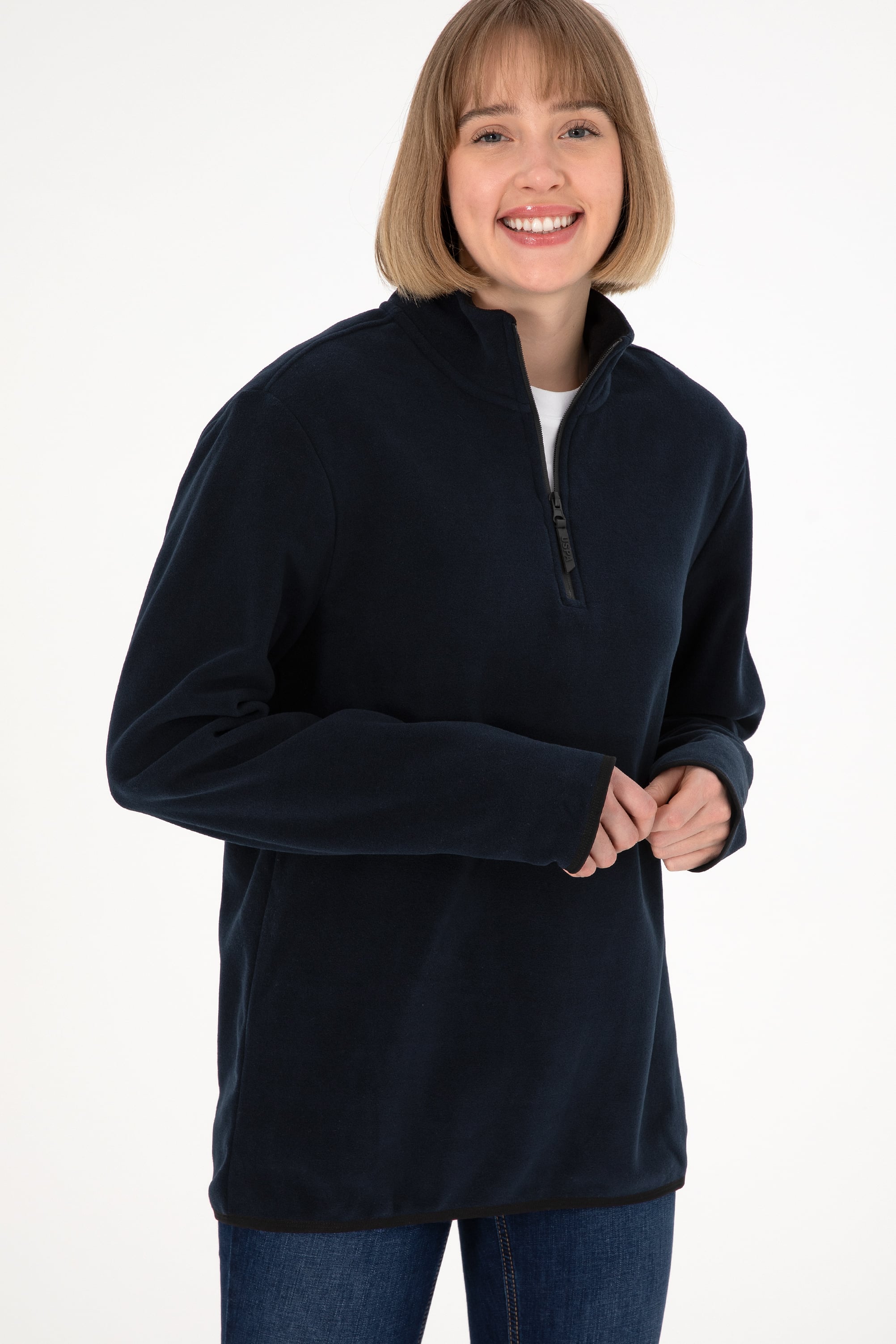 Erkek Yarım Fermuarlı Lacivert Basic Polar Sweatshirt