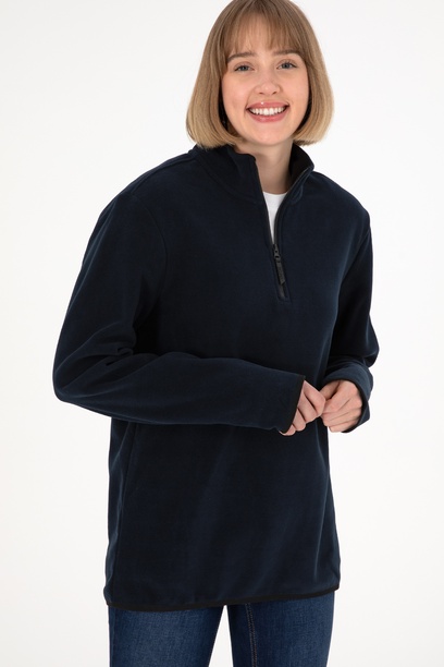 Erkek Yarım Fermuarlı Lacivert Basic Polar Sweatshirt