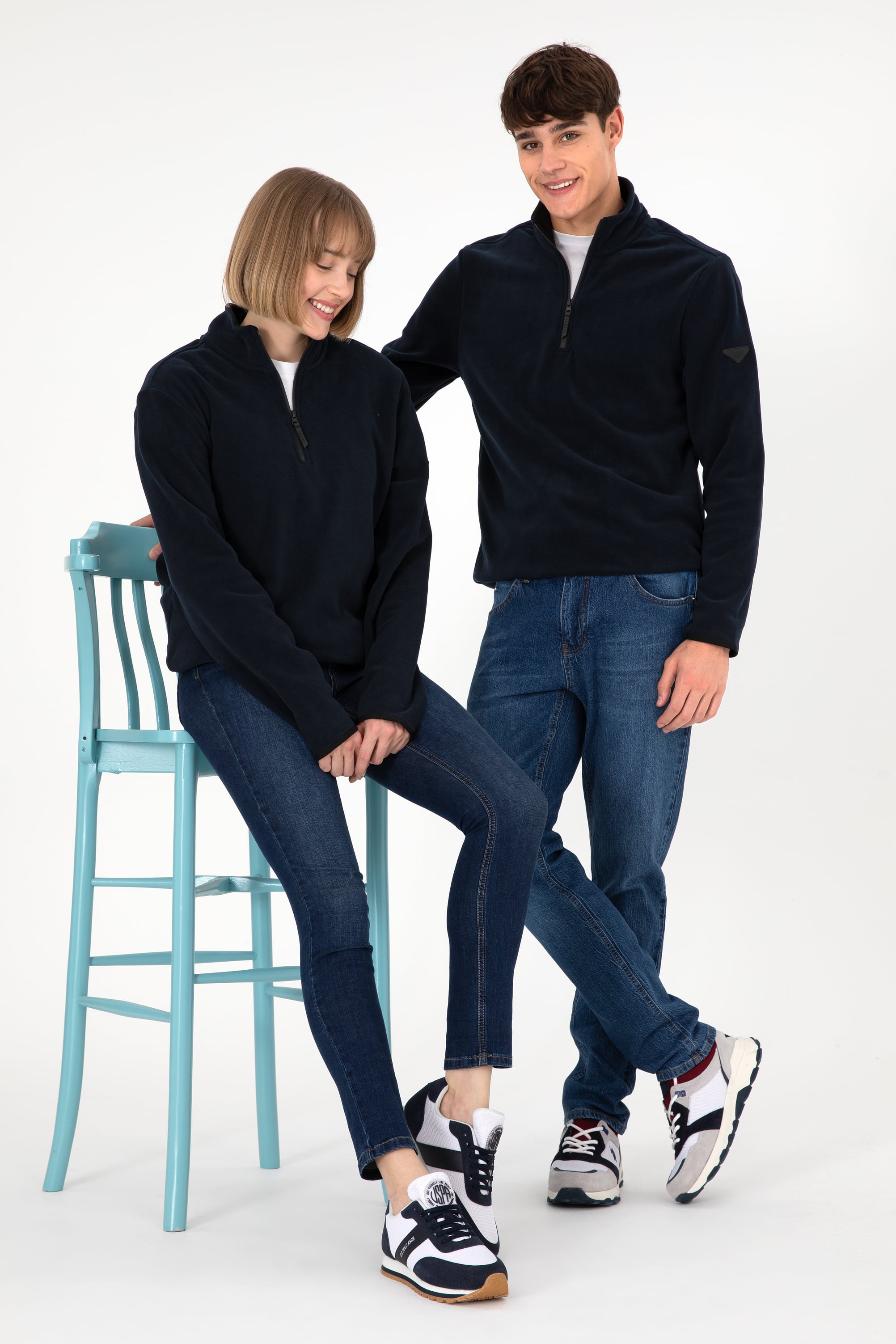 Erkek Yarım Fermuarlı Lacivert Basic Polar Sweatshirt - Image 1
