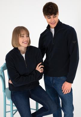 Erkek Yarım Fermuarlı Lacivert Basic Polar Sweatshirt - 50298085057