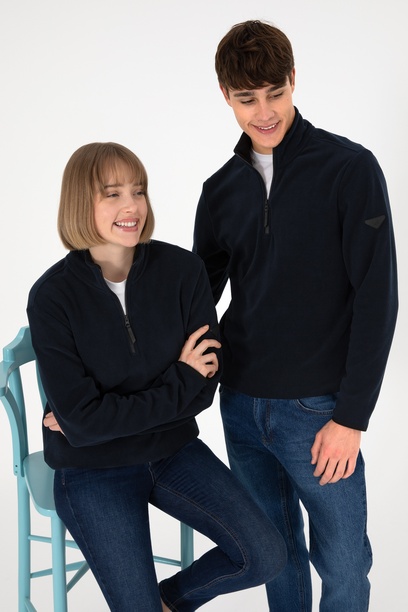 Erkek Yarım Fermuarlı Lacivert Basic Polar Sweatshirt