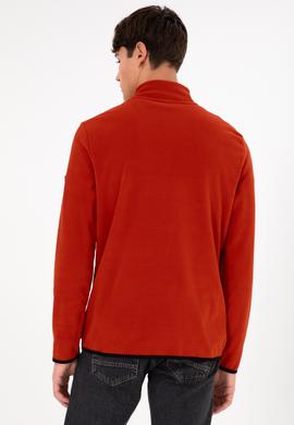 Erkek Yarım Fermuarlı Kiremit Basic Polar Sweatshirt - 50298085077