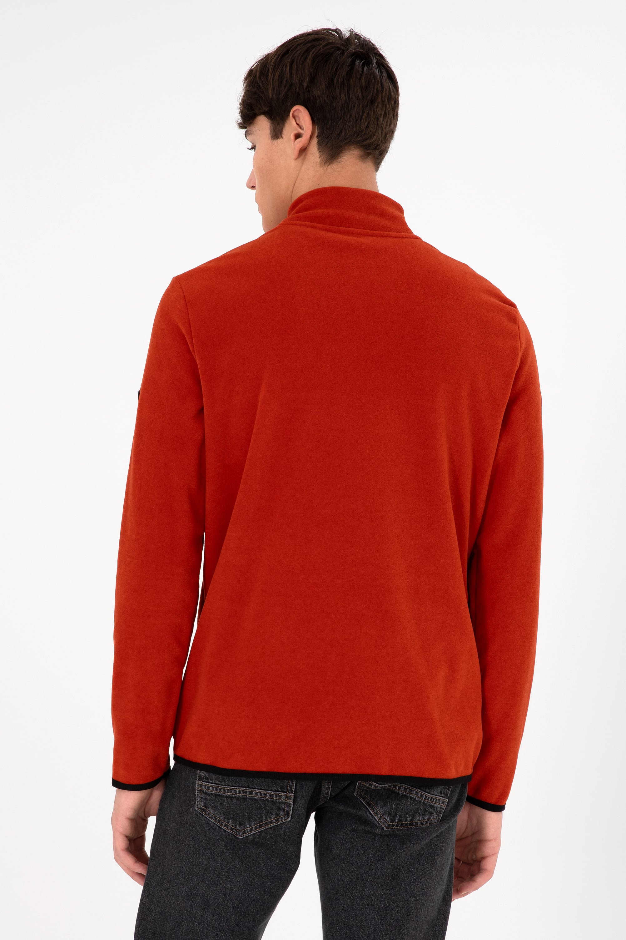 Erkek Yarım Fermuarlı Kiremit Basic Polar Sweatshirt