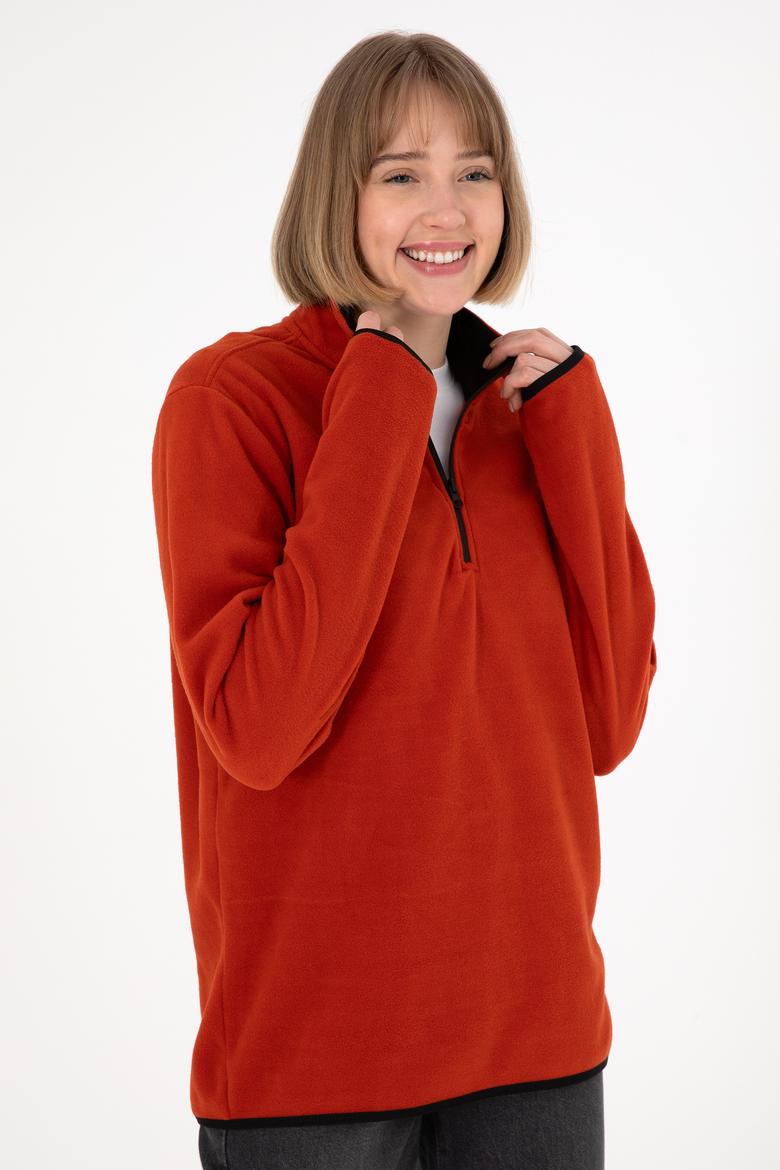 Erkek Yarım Fermuarlı Kiremit Basic Polar Sweatshirt - 50298085077