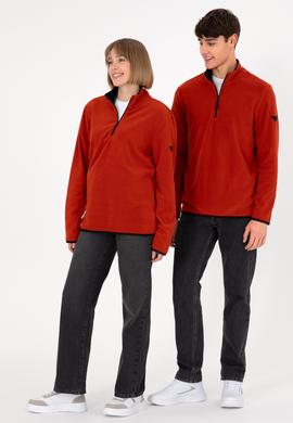 Erkek Yarım Fermuarlı Kiremit Basic Polar Sweatshirt - 50298085077