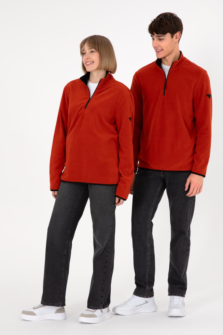 Erkek Yarım Fermuarlı Kiremit Basic Polar Sweatshirt - 50298085077