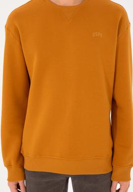 Erkek Bisiklet Yaka Hardal Basic Şardonlu Sweatshirt - 50295148133
