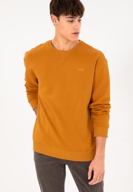 Erkek Bisiklet Yaka Hardal Basic Şardonlu Sweatshirt - 50295148133