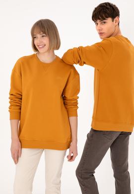 Erkek Bisiklet Yaka Hardal Basic Şardonlu Sweatshirt - 50295148133